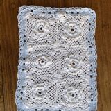 Set of 2 vintage crochet placemats - white, pink and blue
