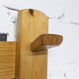 Wall-mounted coat rack, mountain style, pine, honey colour, 1970.