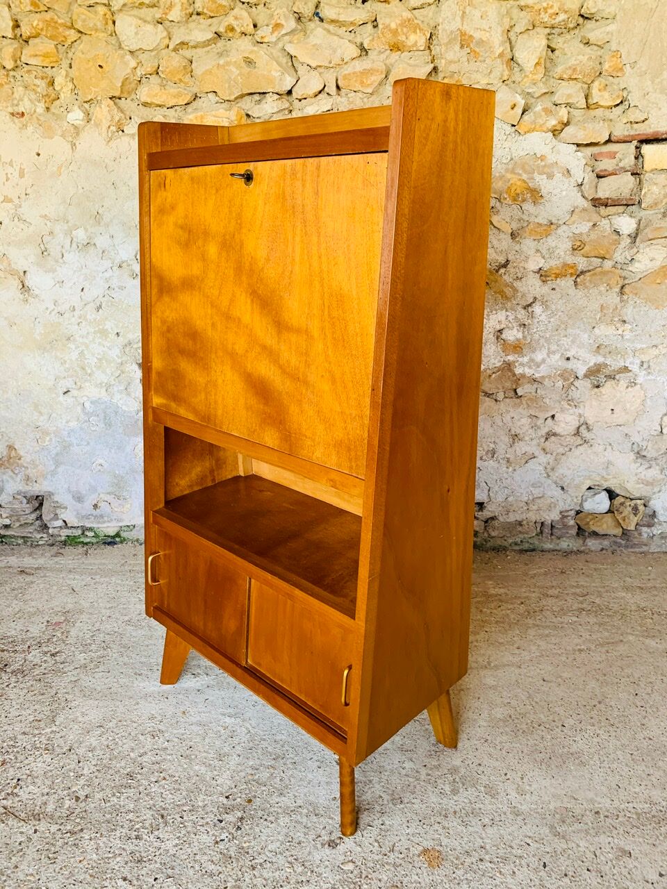 Vintage secretary on feet compass Scandinavian style, circa 50's