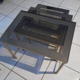 Set of 3 vintage smoked glass nesting tables
