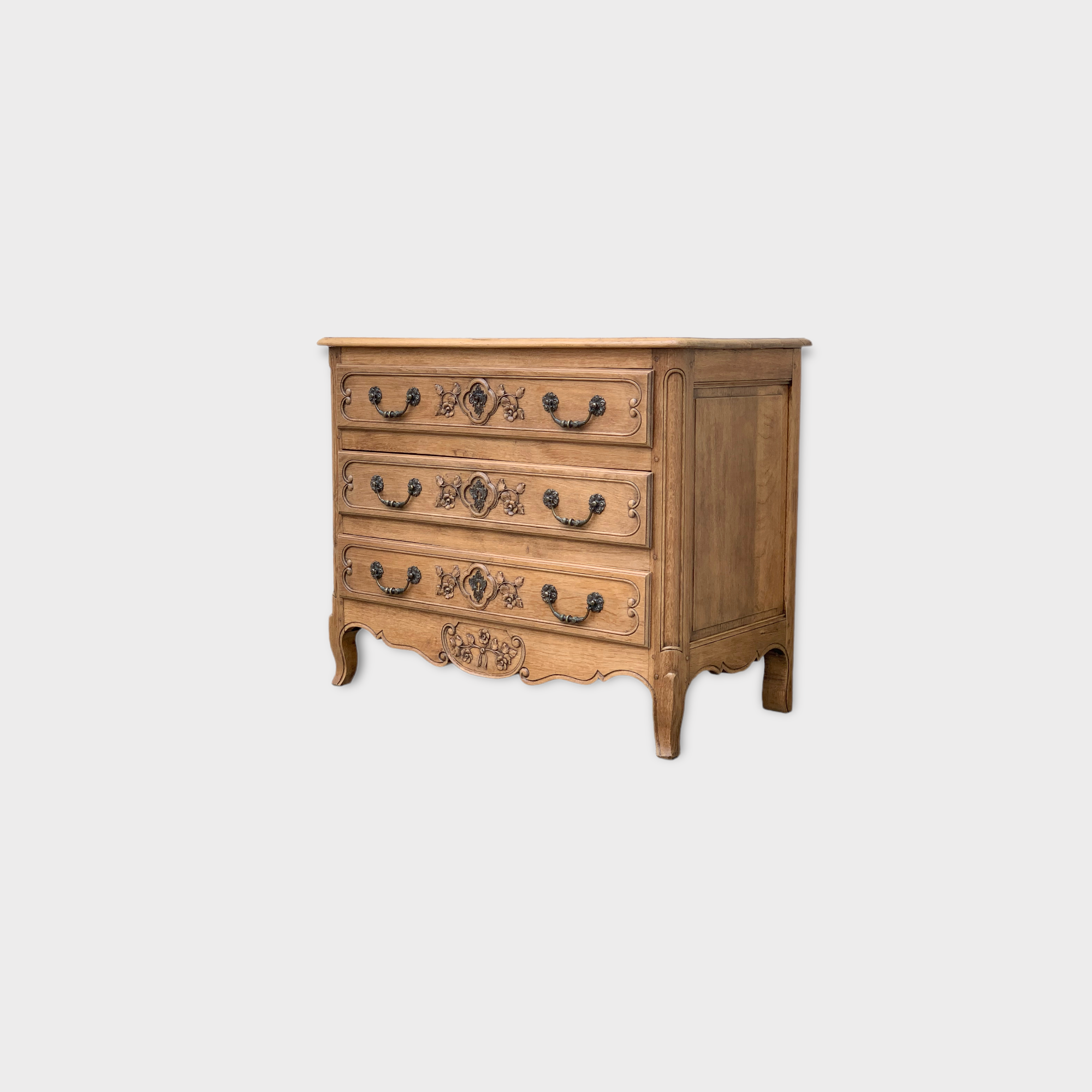Louis XV style chest of drawers in solid raw oak, 1920