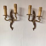 Pair of 19th century Louis XV style gilt bronze wall lights with 2 branches