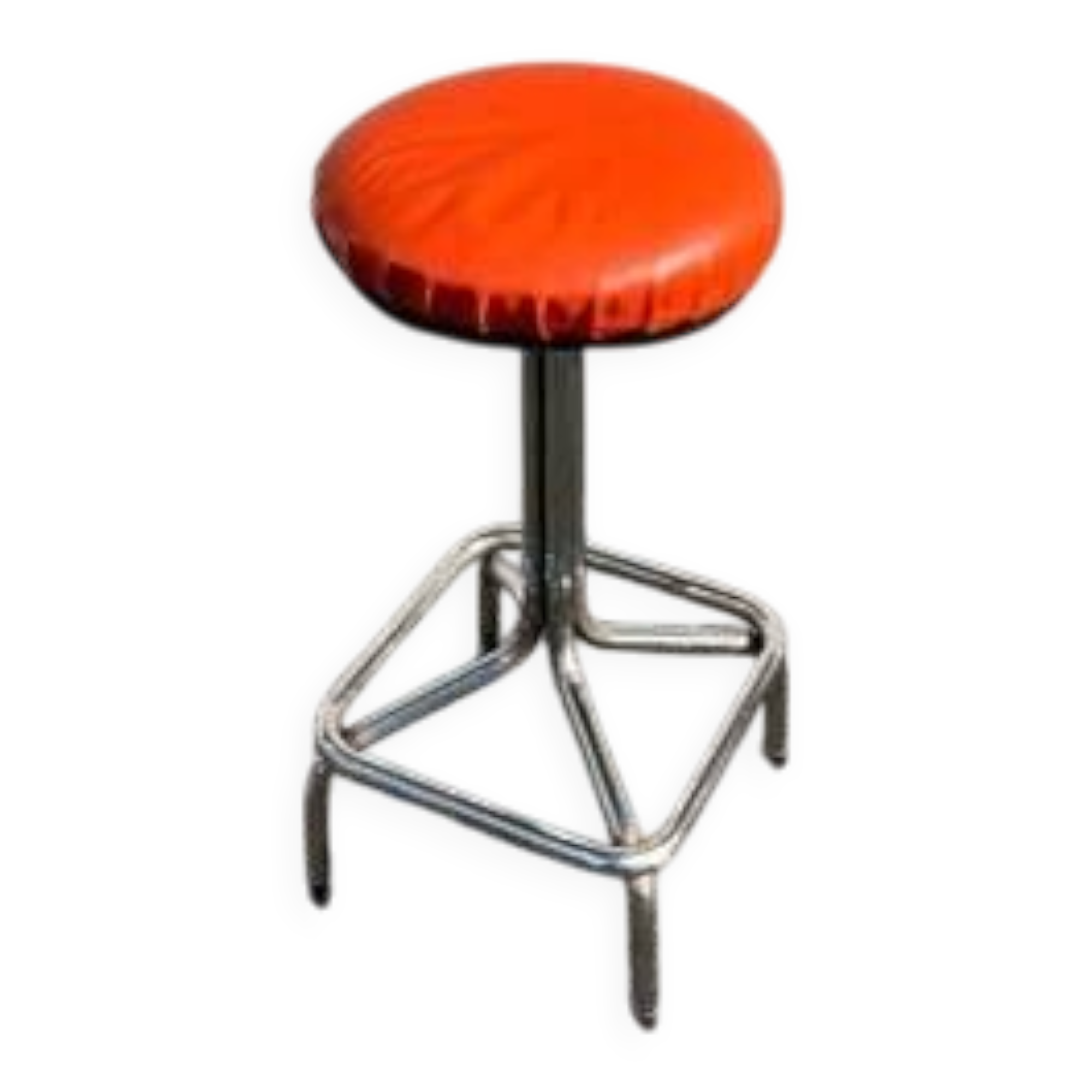 Vintage chrome stool with orange faux leather.
