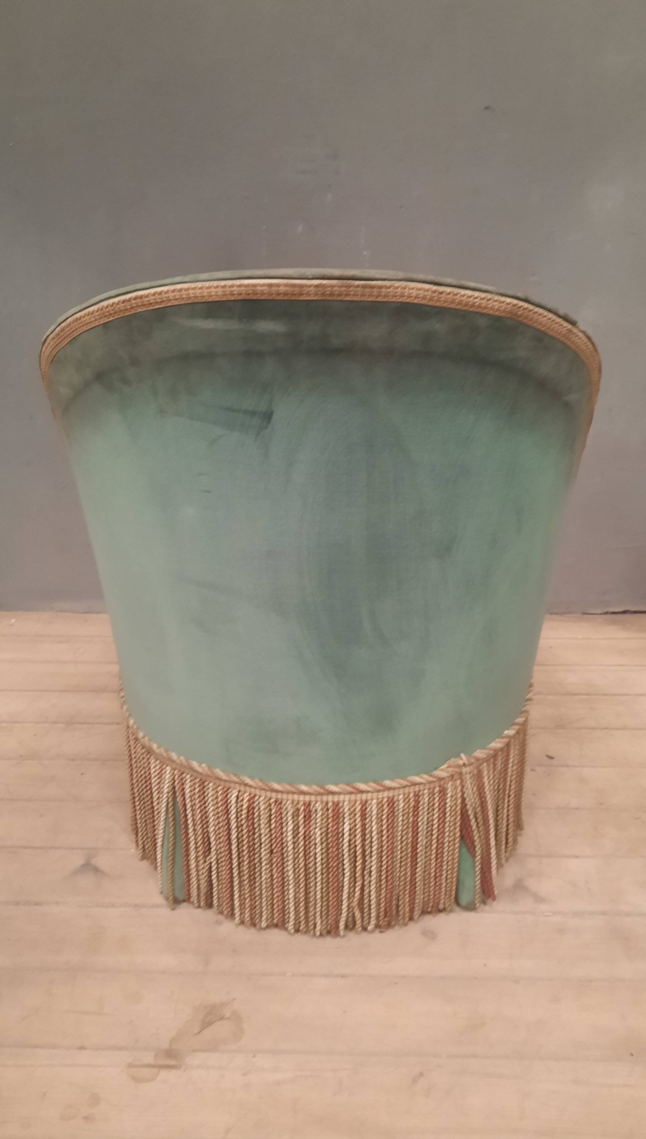 Fully upholstered chair called "toad"