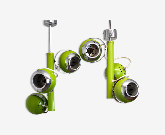 Pair of Green Italian Eye Ball Pendant Lamps, 1970s