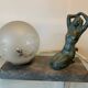 Art Deco lamp woman, opaline globe and marble base.