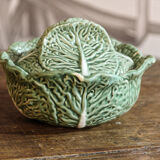 Covered pot in slip, collard greens