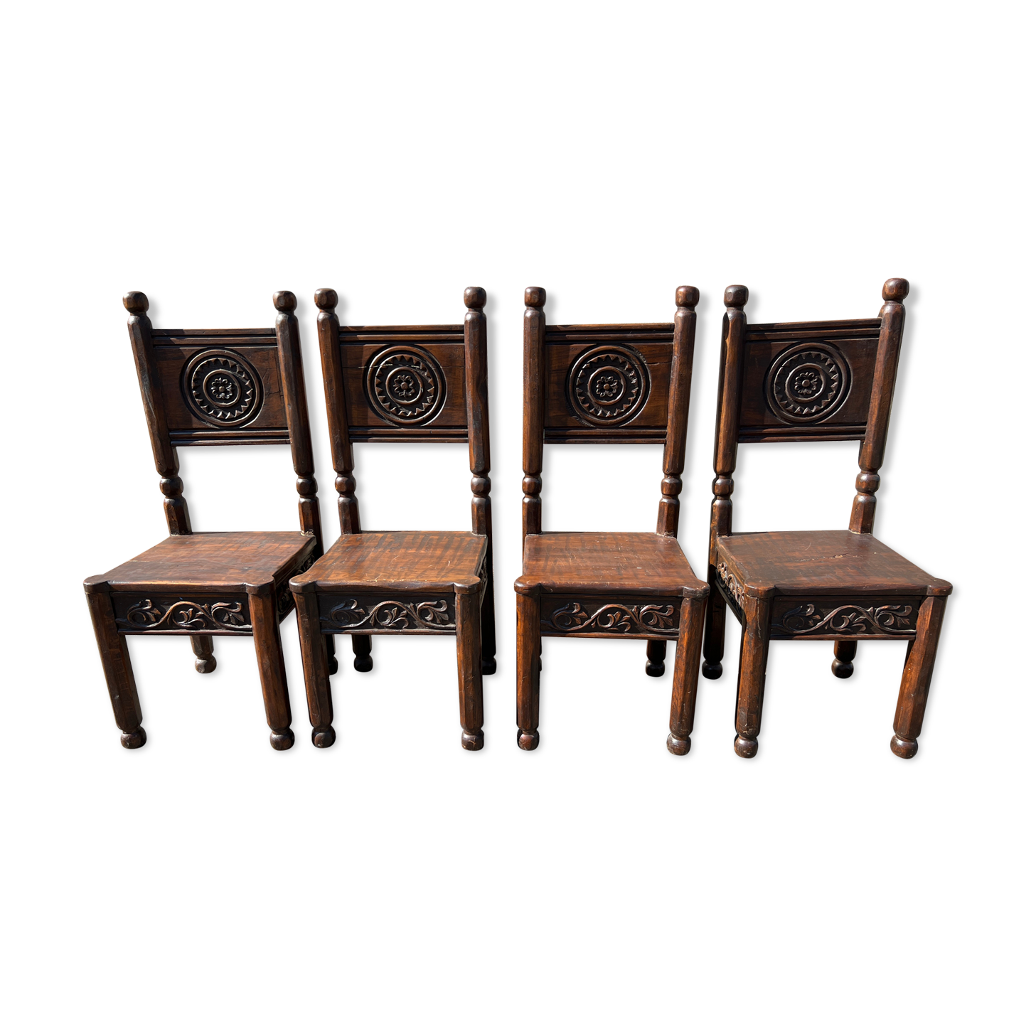 Set of 4 Breton chairs in solid wood