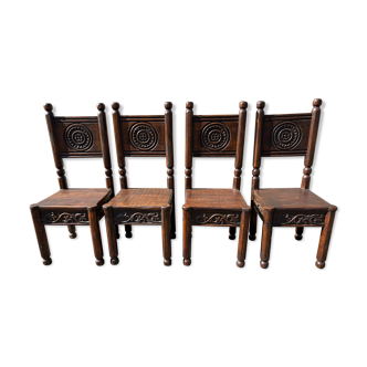 Lot de 4 chaises bretonnes en bois massif