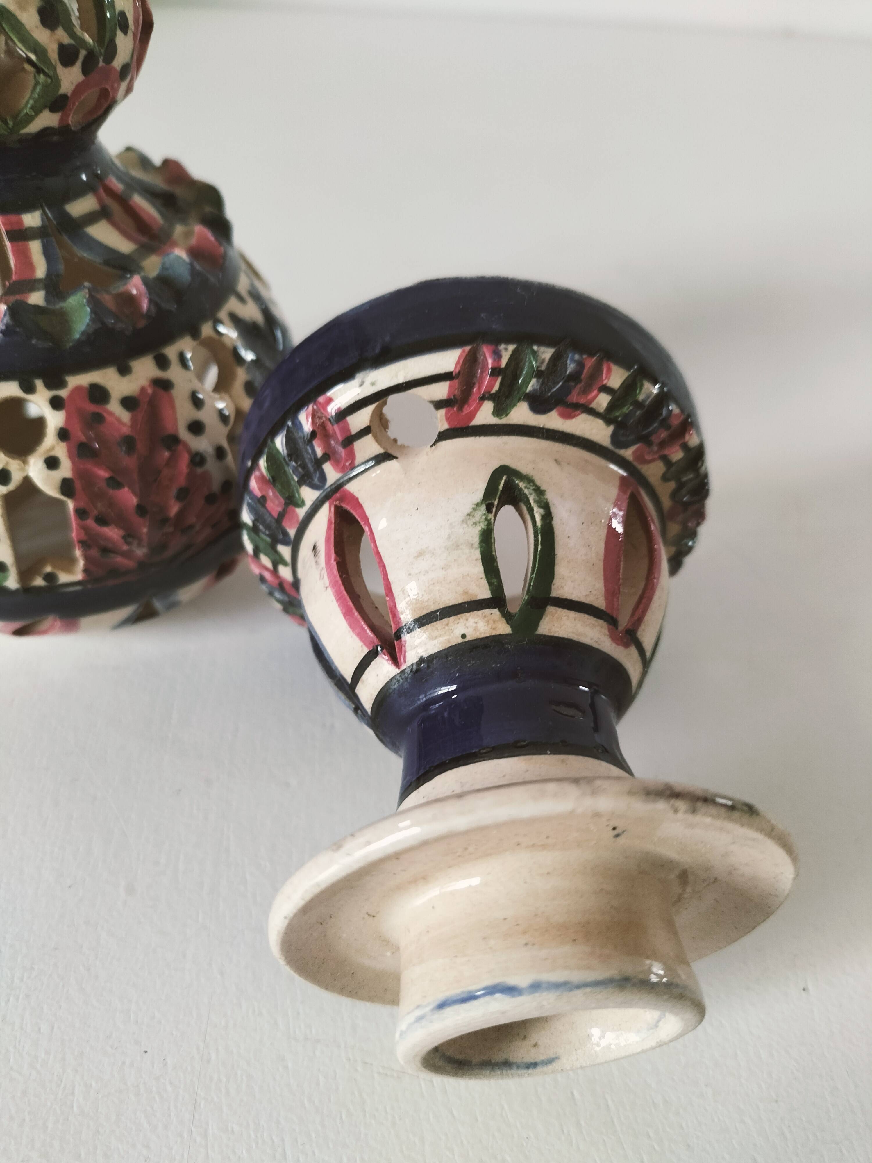 Openwork glazed ceramic candlestick-lantern – Tunisia, 1960s–1980s
