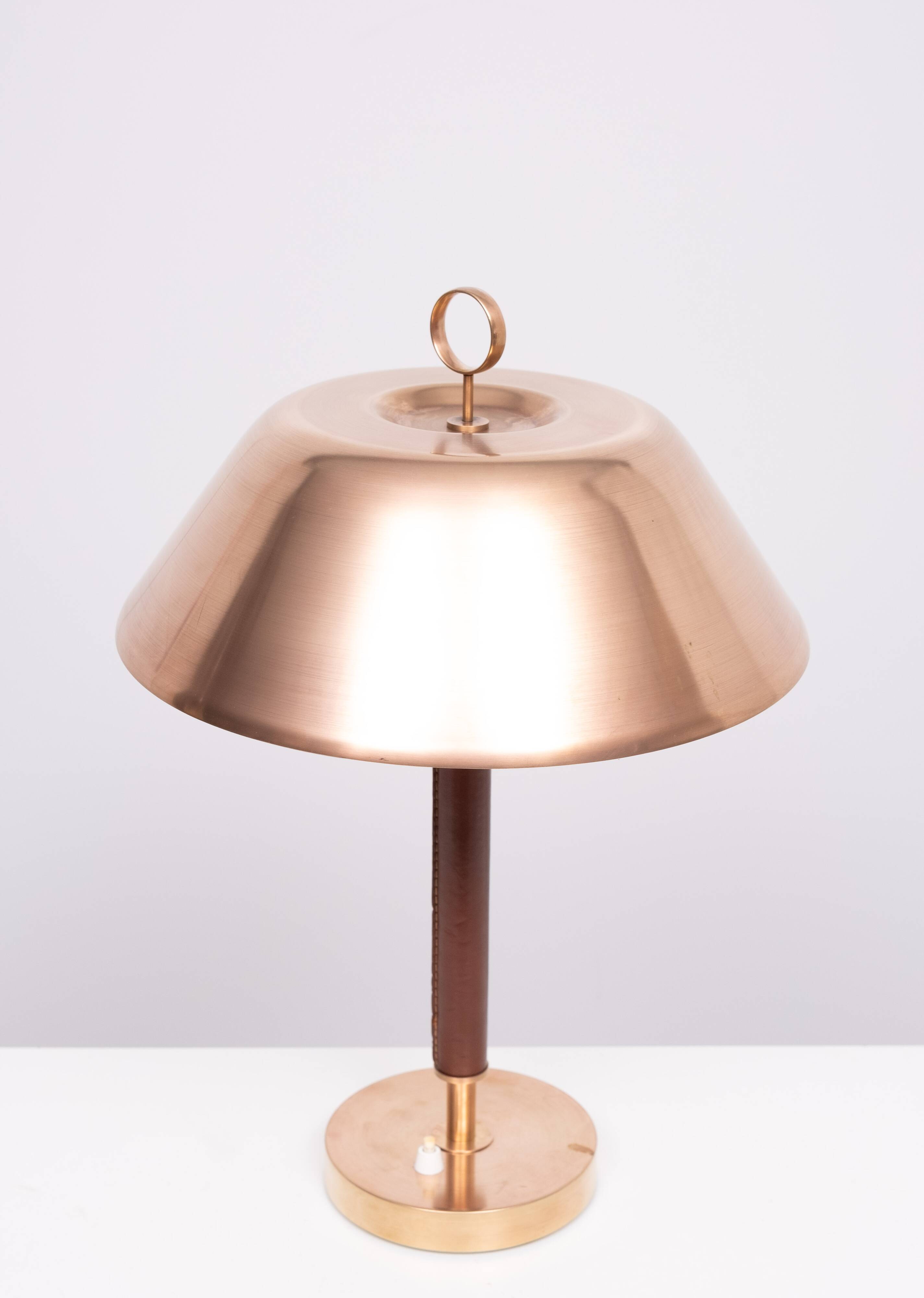 Falkenbergs Belysning Brass and Leather table lamp Sweden 1960s