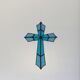 Vitrail Artisanal Croix – Verre Coloré Bleu – 40 × 50 cm – Pièce Unique