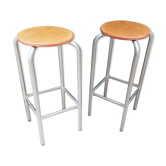 Pair of high wooden stools and metal industrial style 60/70