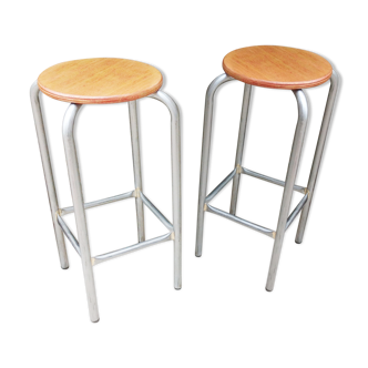 Pair of high wooden stools and metal industrial style 60/70