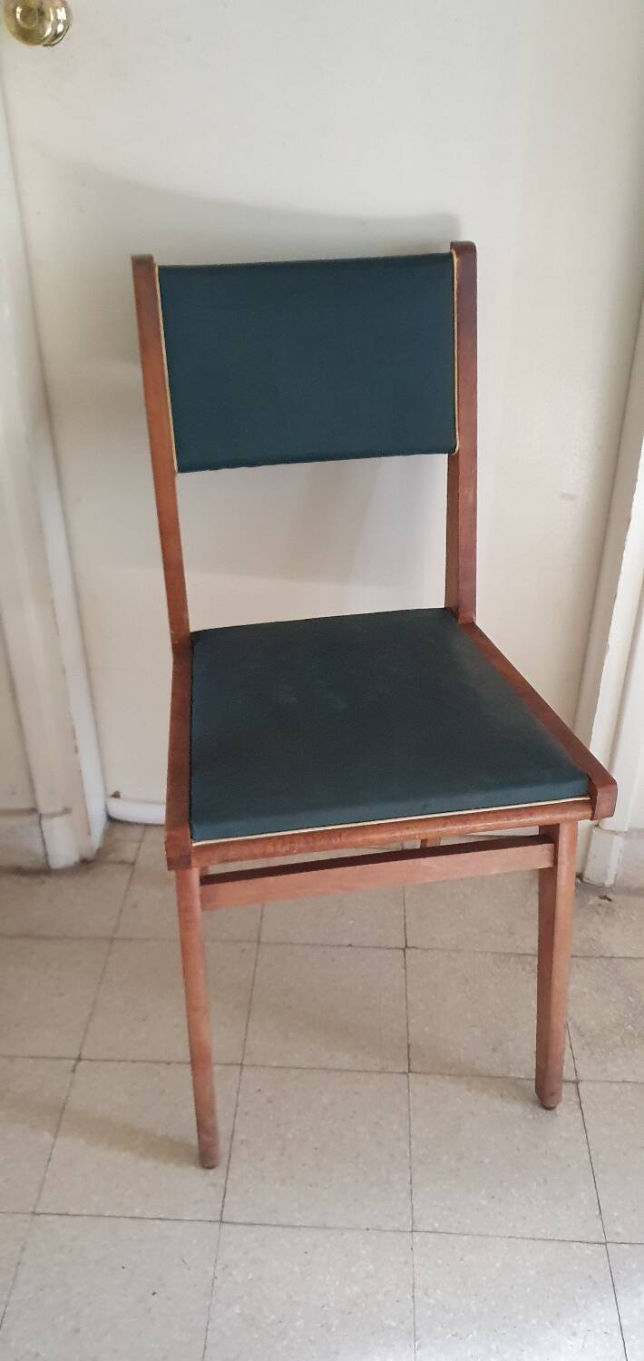 Vintage green leatherette and wood chair