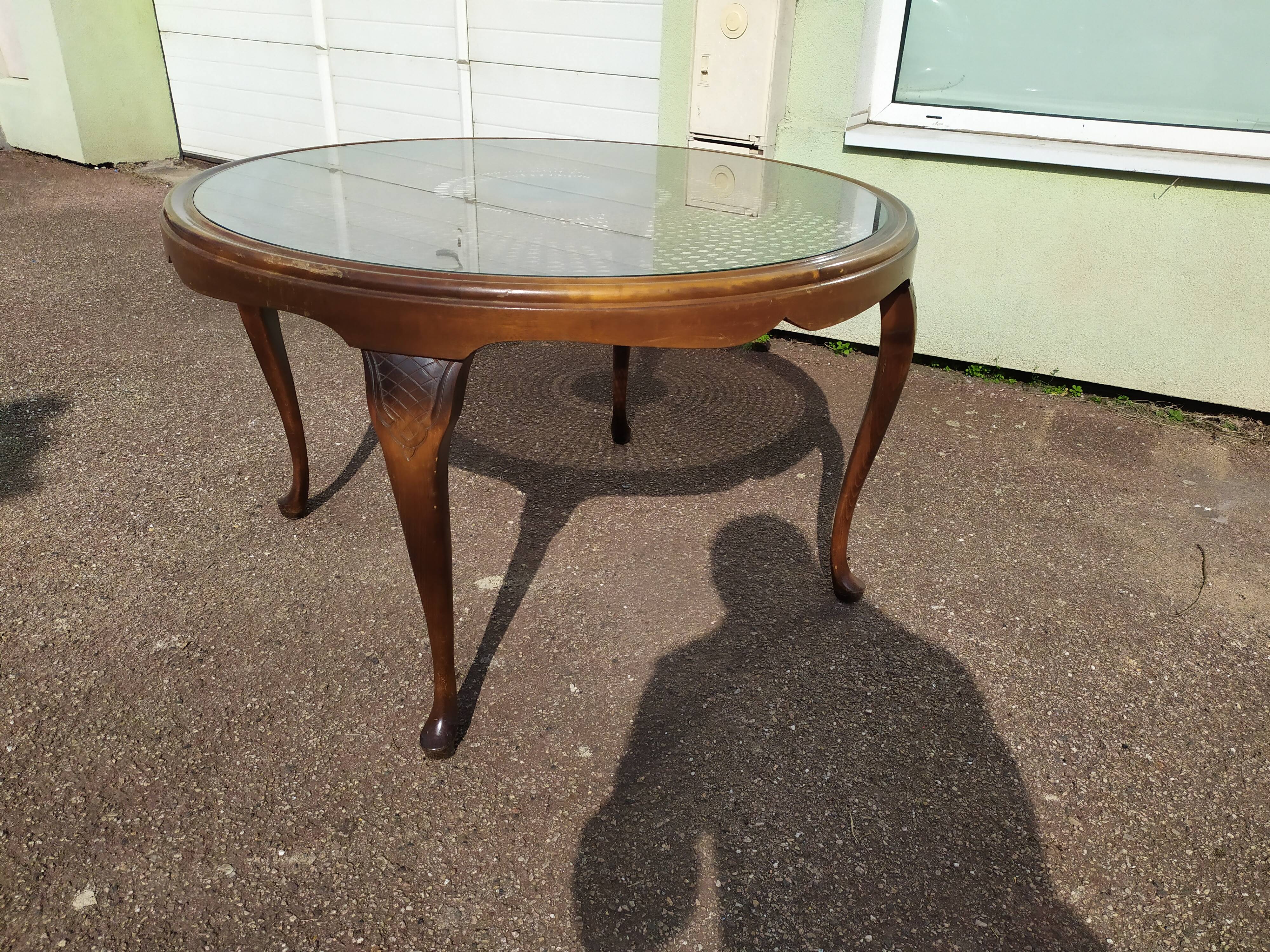 Chippendale Coffee Table in Wood, Canework and Glass - Round