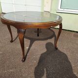 Chippendale Coffee Table in Wood, Canework and Glass - Round