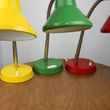 Lampes de bureau réglables en métal peint vert, rouge et jaune et bras spiralé chromé de TEP,