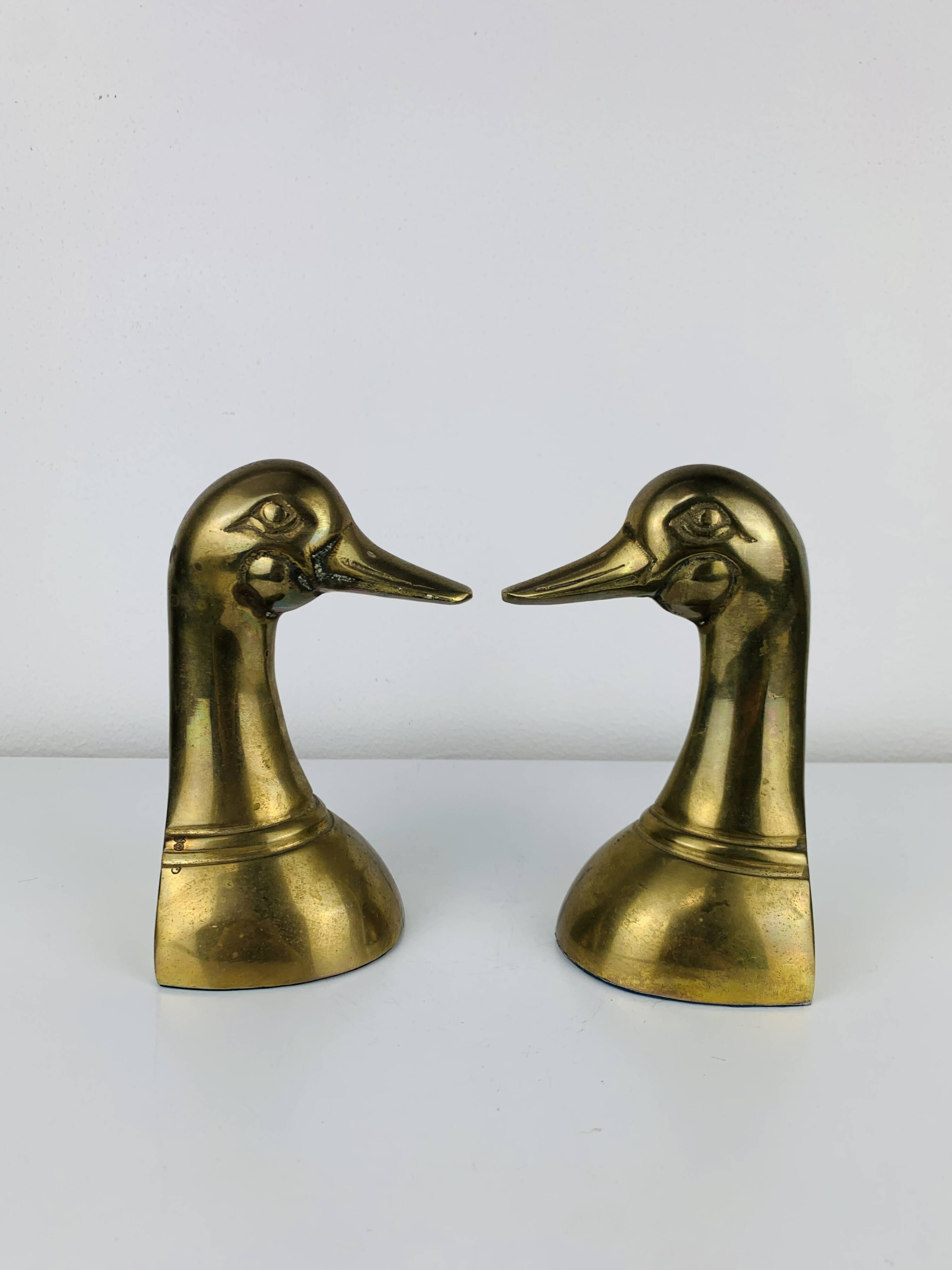 Pair of vintage brass duck bookends