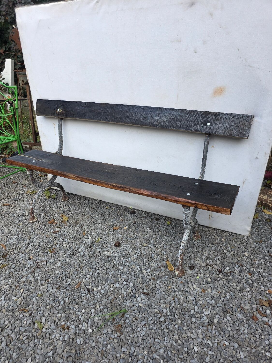 Cast iron and oak garden bench