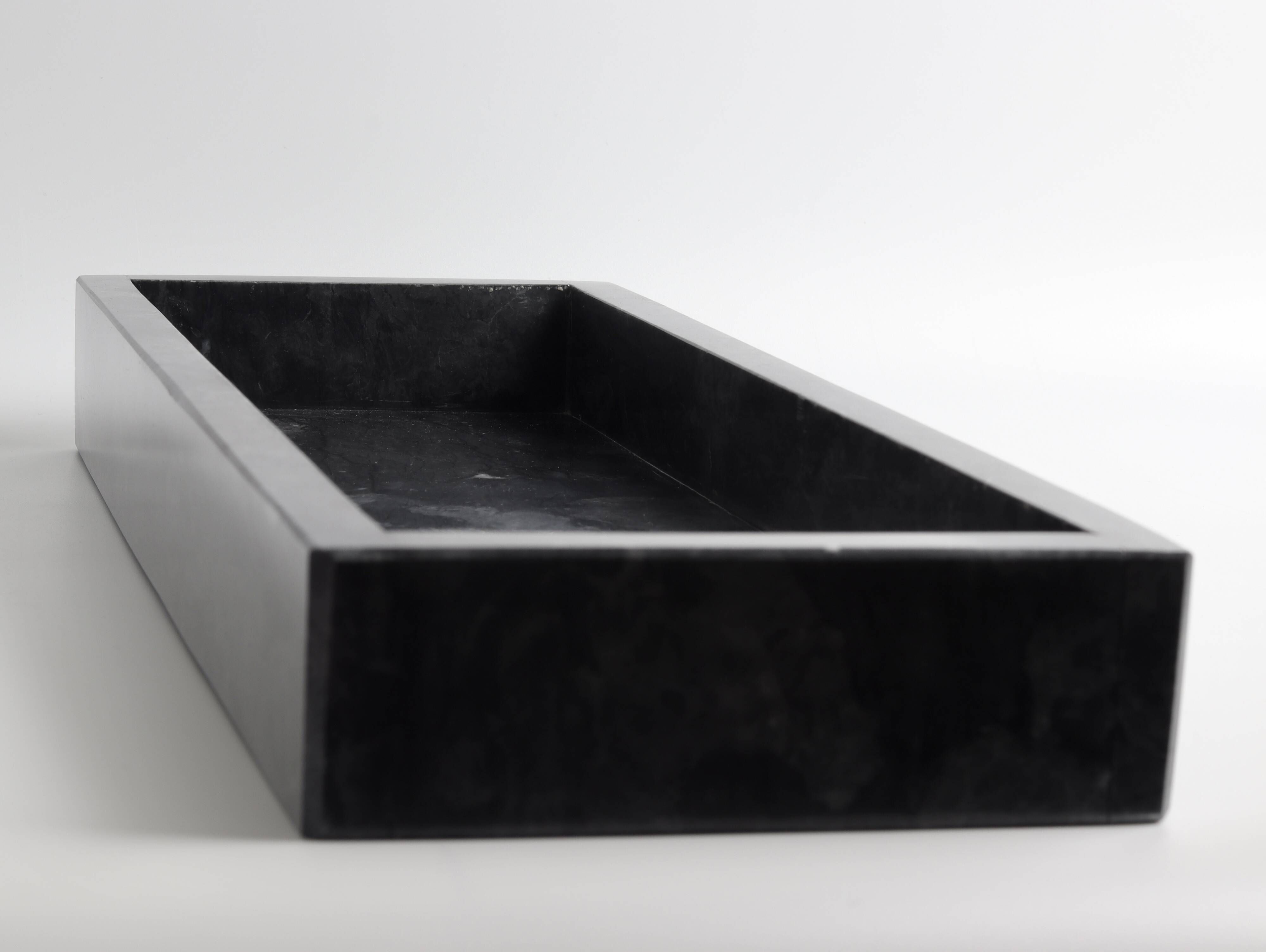Plateau En Marbre Noir Naturel - 25x25x3 Cm - Pour Salle De Bain, Cuisine, Décoration - Rangement élégant Et Facile à Nettoyer - 9