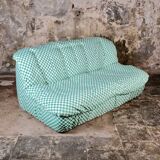 Large 2-seater sofa in checked fabric, France, 1980s