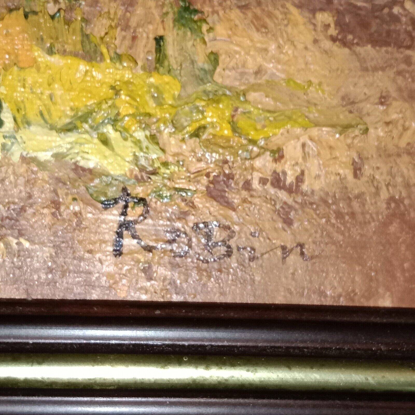 Still Life Bouquet of Yellow Flowers Oil on Canvas Signed