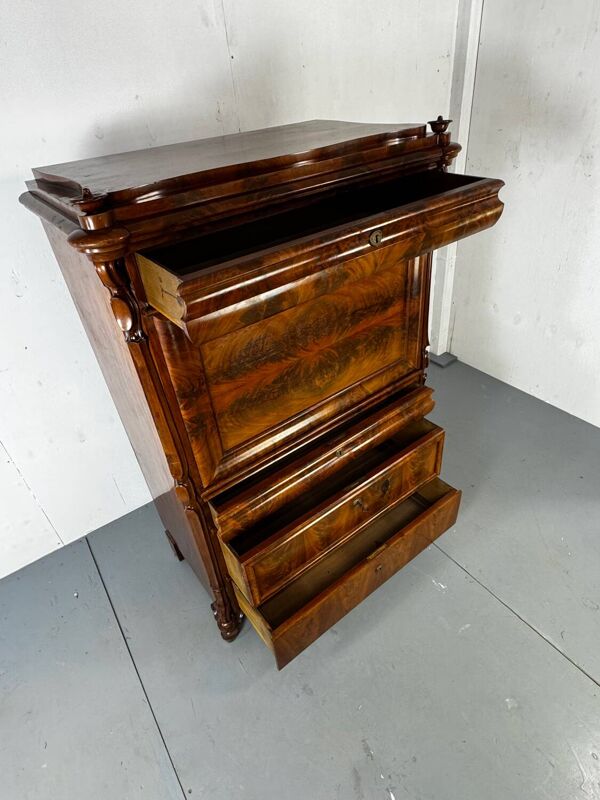 Bureau secrétaire en chêne et acajou Biedermeier vintage bien fait, 1860