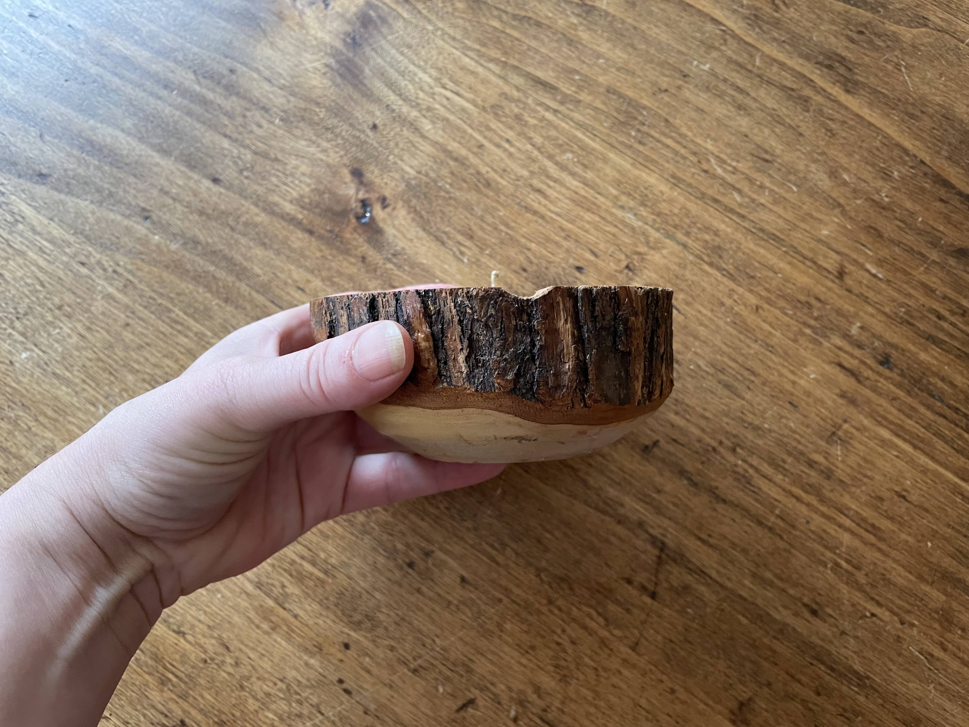 Ashtray candle holder in olive wood, old, vintage