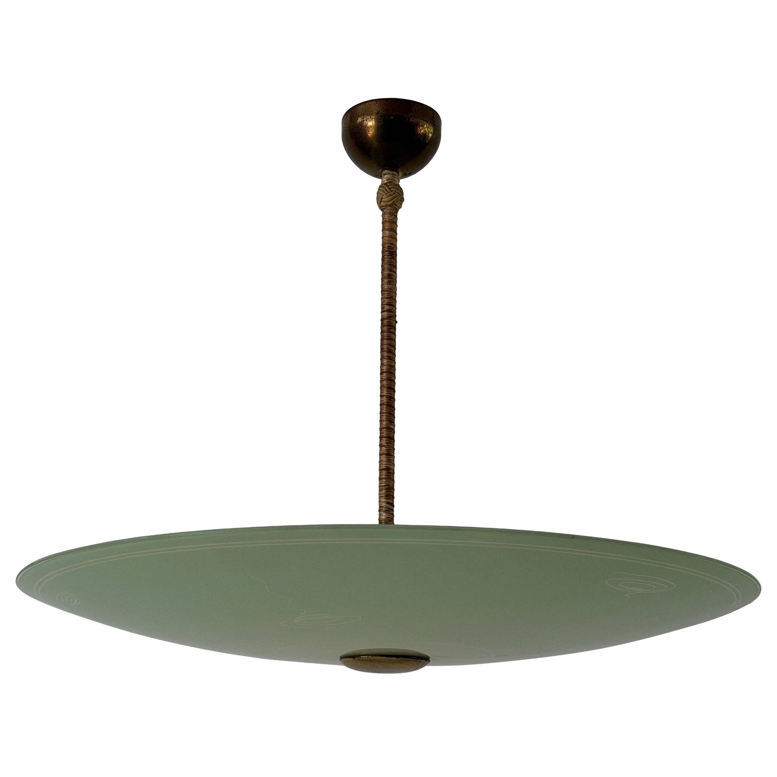 Art Deco ceiling light in green glass, 1940s, Germany