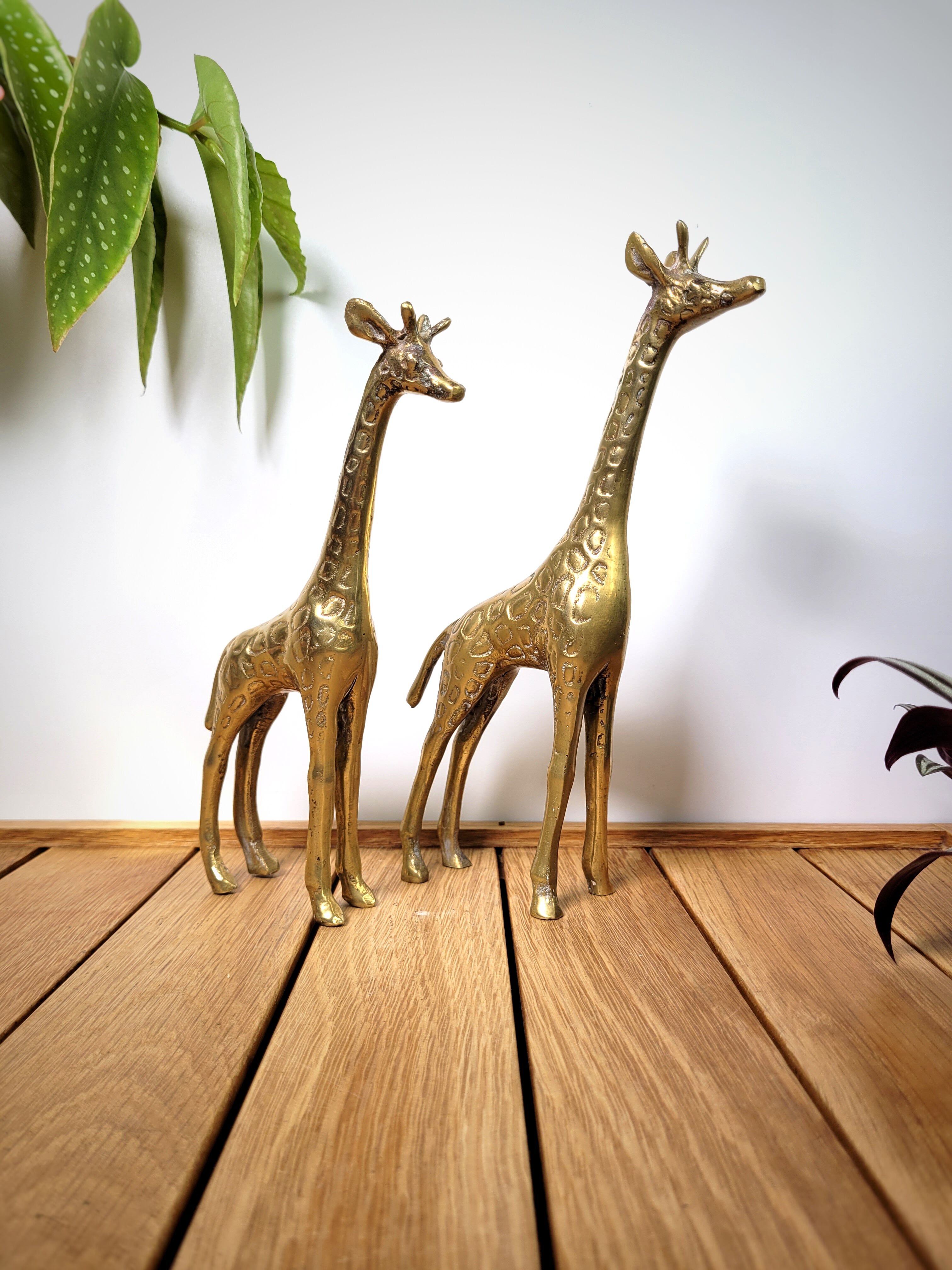 Pair brass giraffes