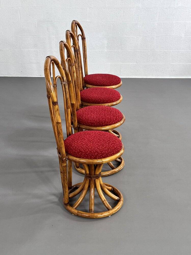 Rattan and fabric chairs, 60s-70s, set of 4
