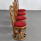 Rattan and fabric chairs, 60s-70s, set of 4