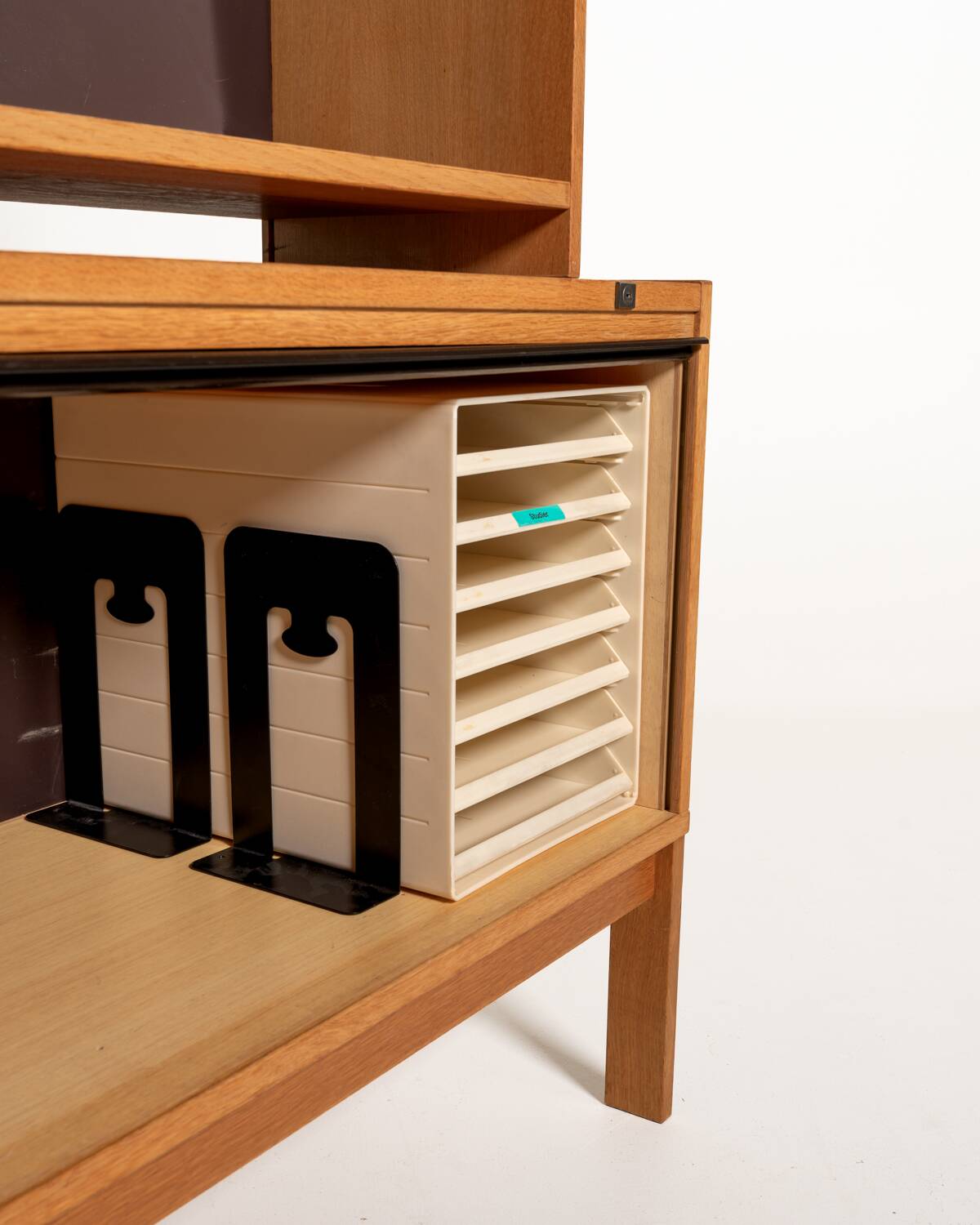 Scandinavian oak bookcase with tambour door, 1960s