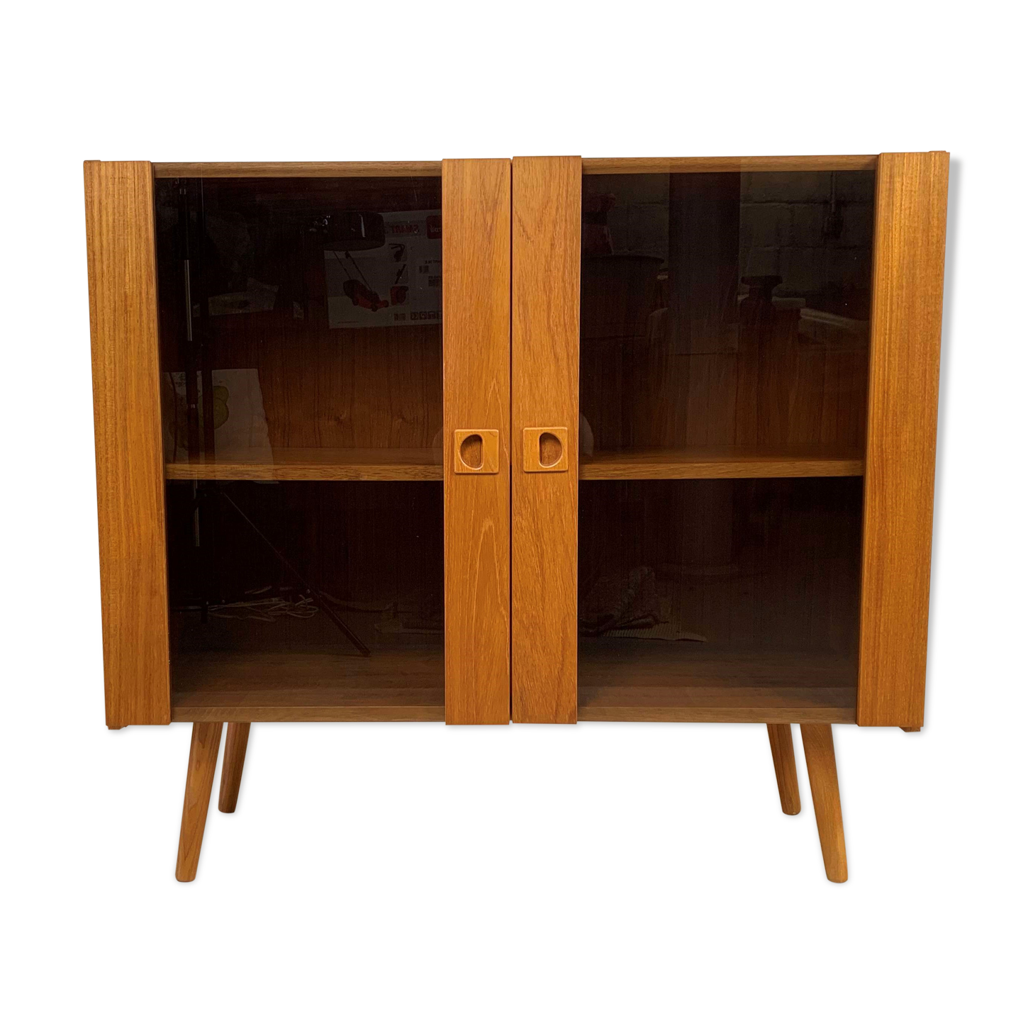 Vintage Scandinavian teak buffet with smoked doors, 60s