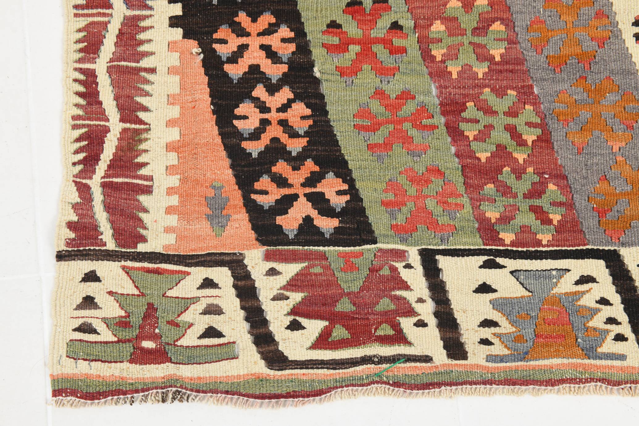 Pastel Tones Geometric Pattern Turkish Woven Wool Kilim Rug, 185x350 Cm