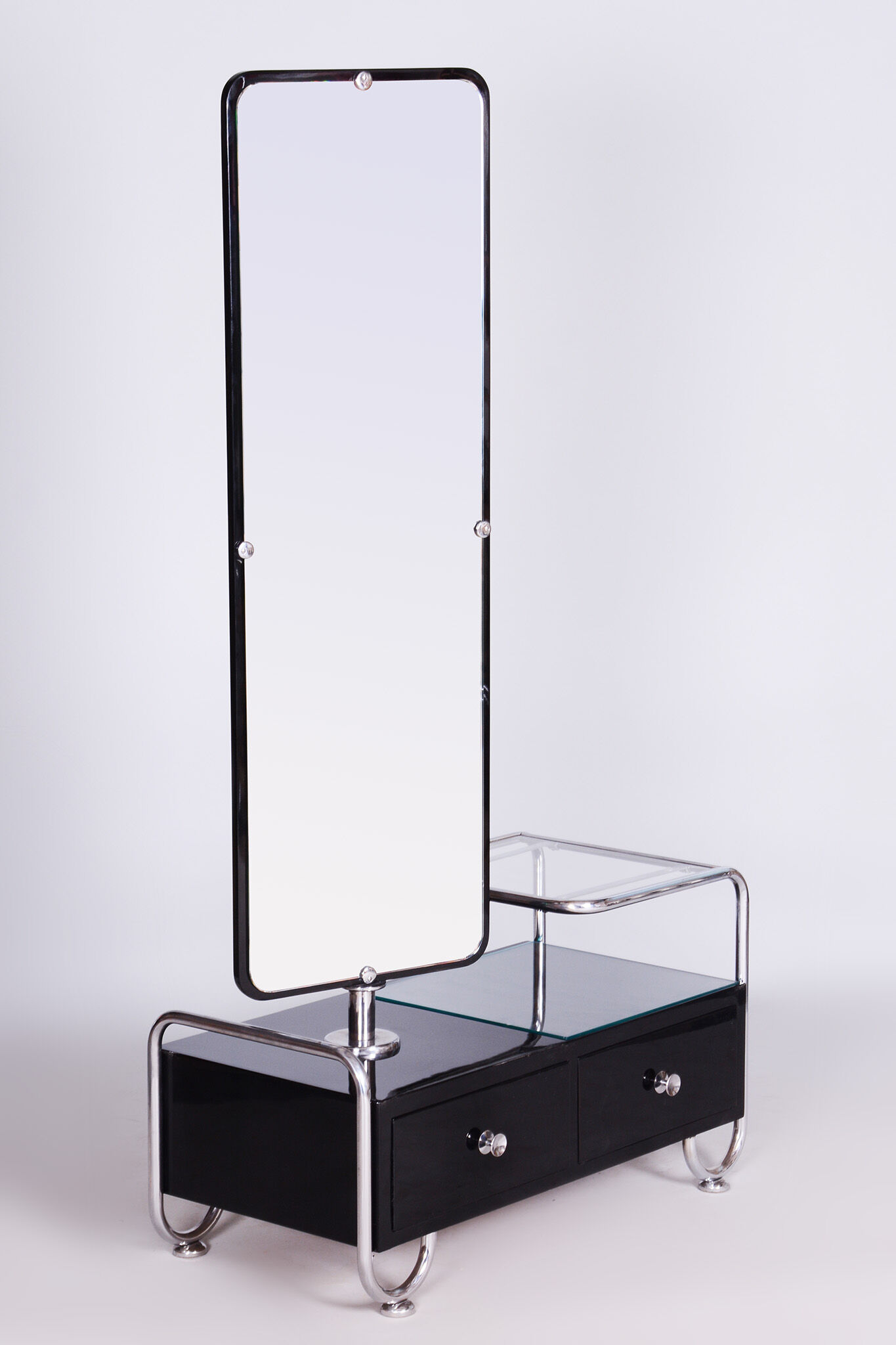 Restored black art deco dressing mirror 1930s, made by vichr a spol