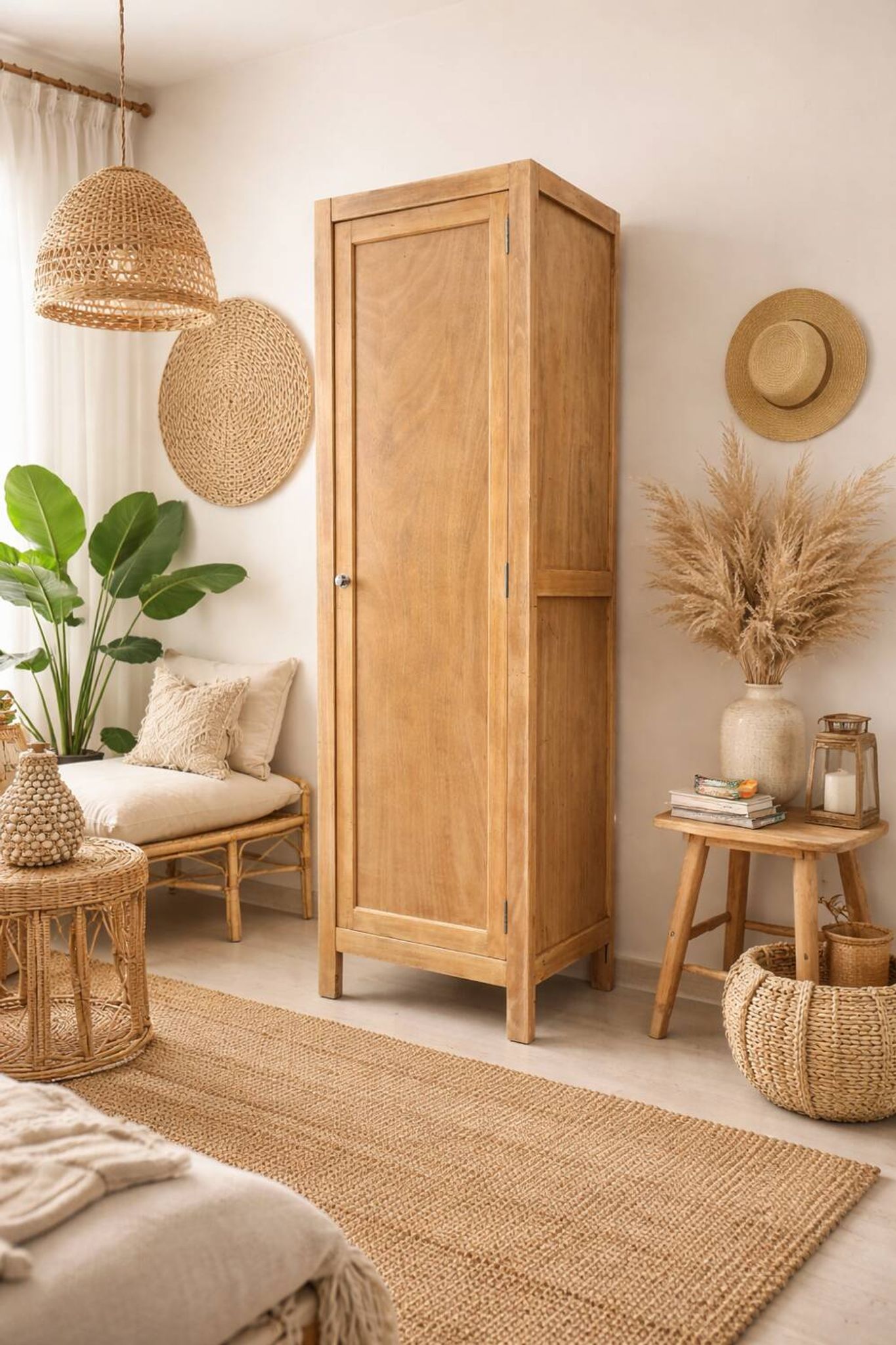 Armoire bonnetière parisienne bois brut 1950