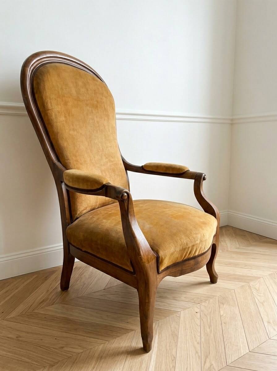 Louis XV armchair in wood and yellow fabric