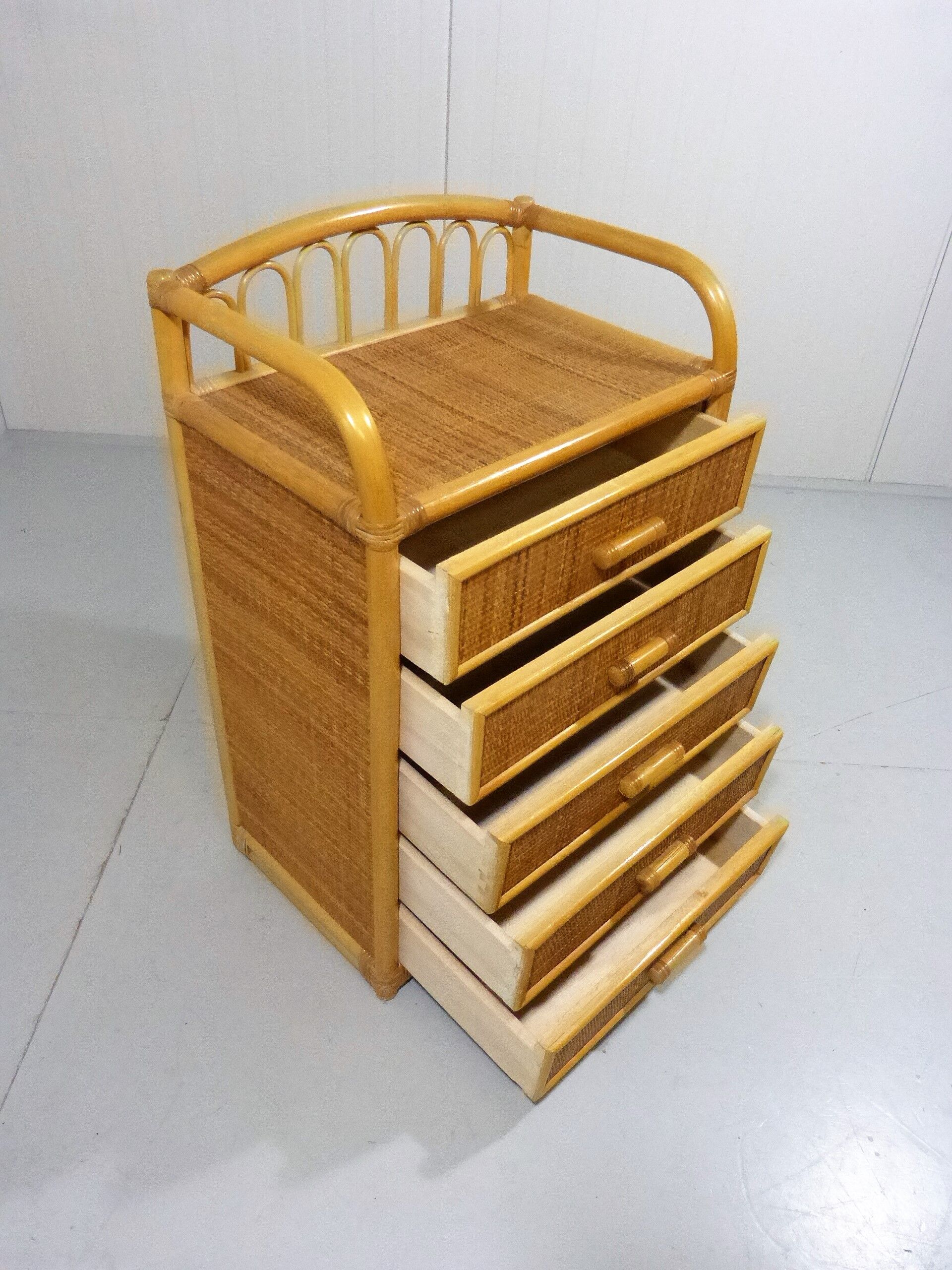 Rattan & wicker chest of drawers, 1980’s