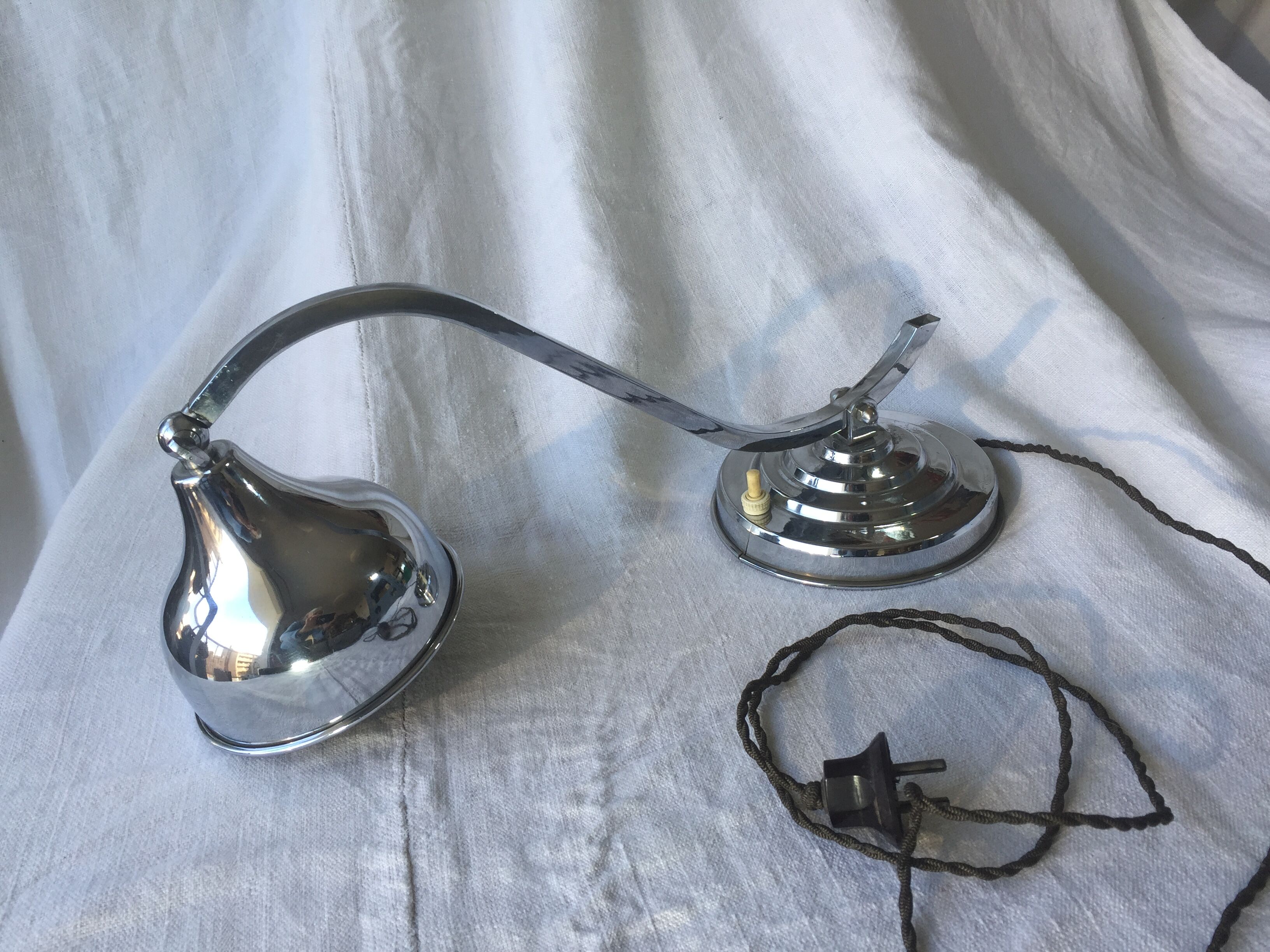Authentic 1930 chrome brass swivel art deco desk lamp