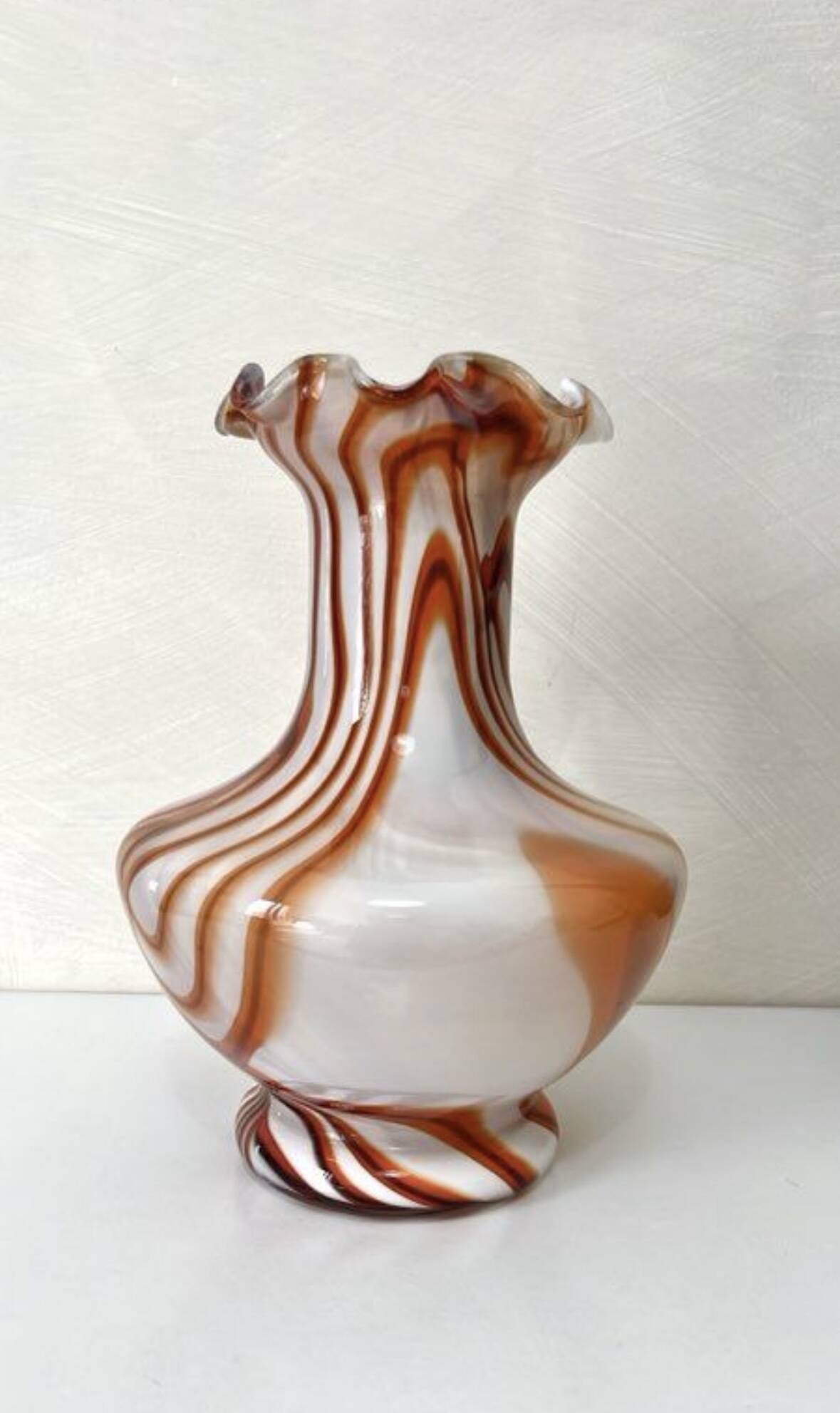 Vintage Murano glass vase, white and orange opaline from the 1970s.