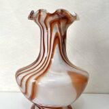 Vintage Murano glass vase, white and orange opaline from the 1970s.