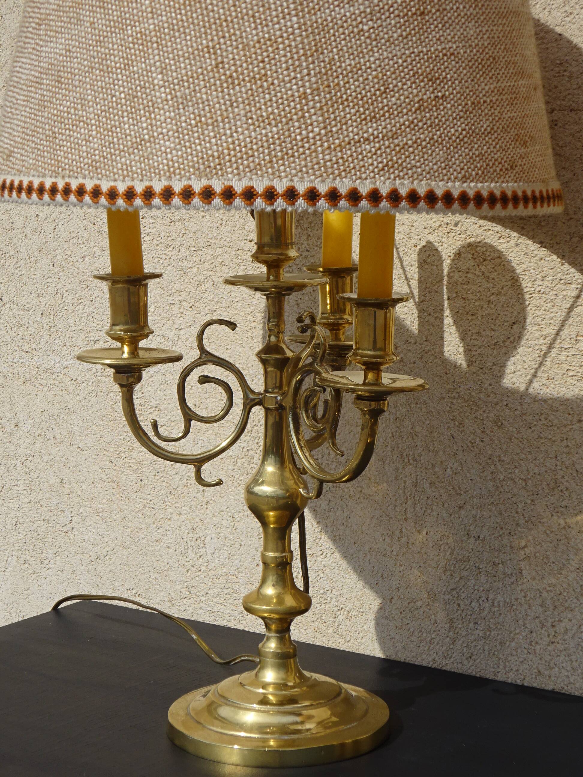 Copper candlesticks adapted as bedside lamps, the pair.