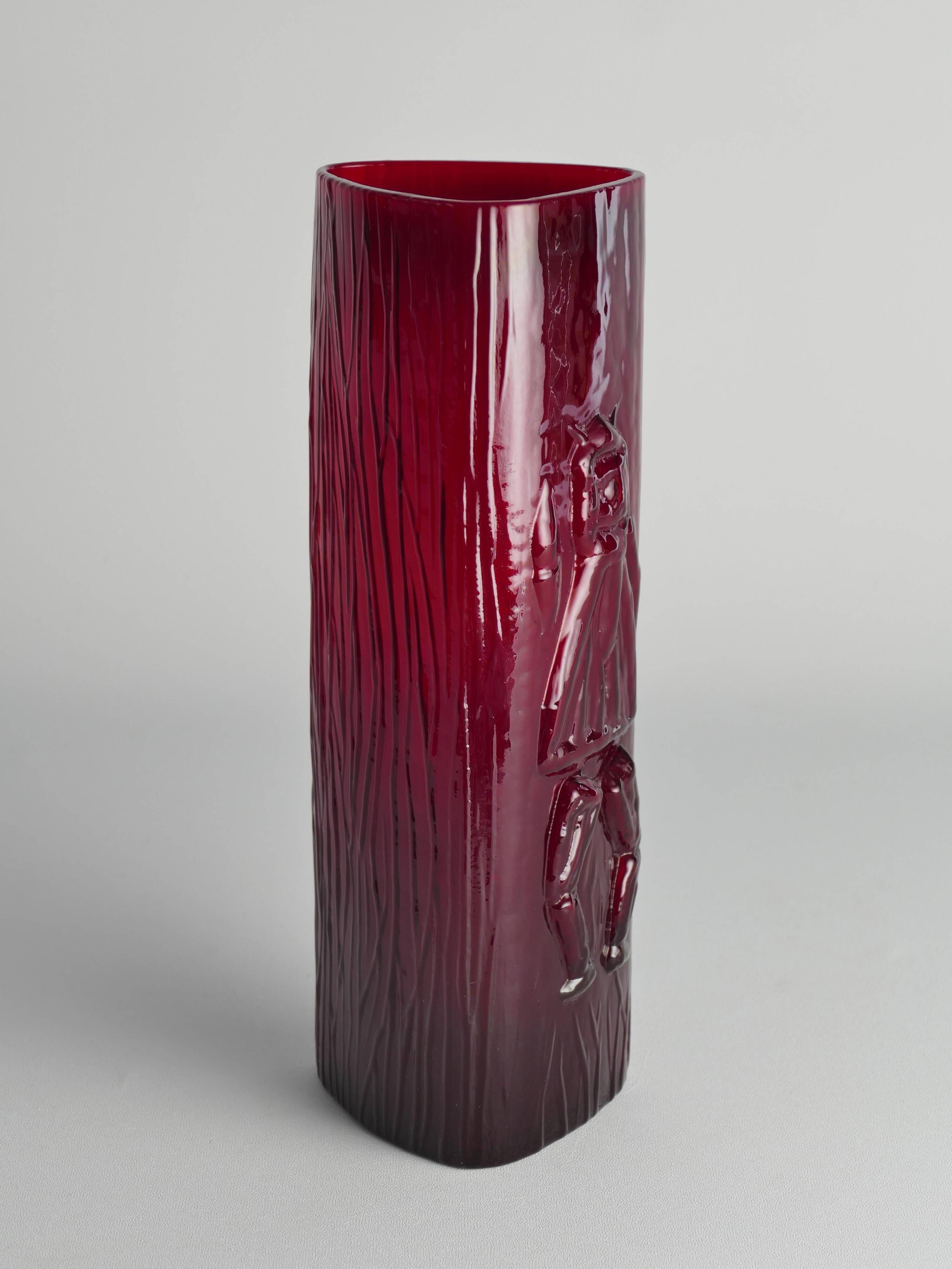 Swedish Red Devil Triangular Glass Vase by Christer Sjögren for Lindshammar