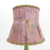 Murano turquoise lamp and pink silk lampshade 1940