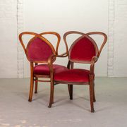 Red Velvet Heartshaped Wooden Vintage Design Side Chairs. Set of 2. 1950s