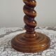 French Vintage Round Wooden Barley Twist Table Lamp With Floral Shade
