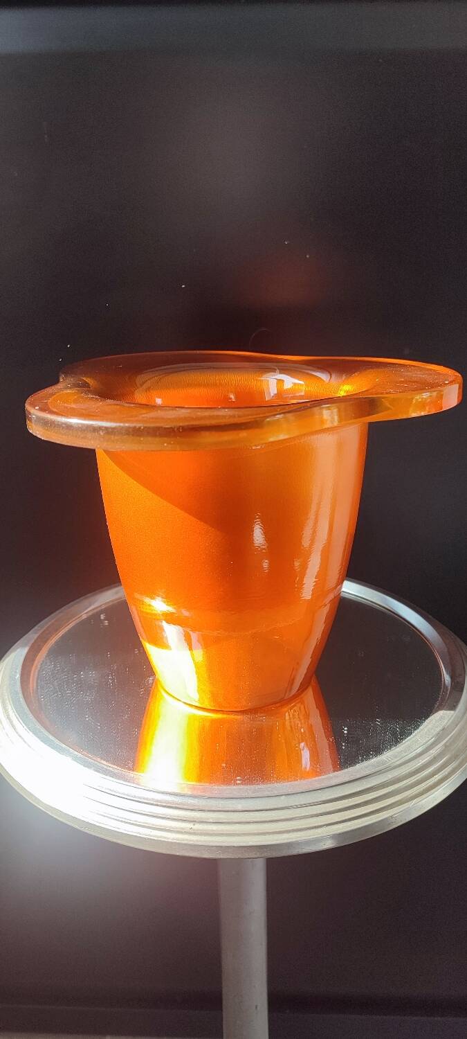 Vintage iridescent orange glass vase, 70s design