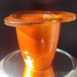 Vintage iridescent orange glass vase, 70s design